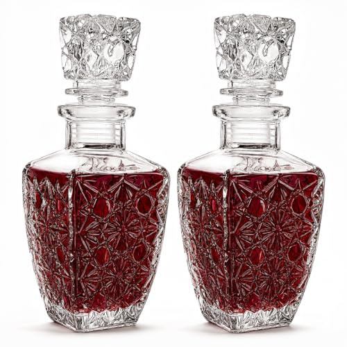 Homoyoyo Elegant Whiskey Decanter Set - 2 x 250ml Glass Decanters with Stopper for Red Wine - Tequila Brandy and Vodka Connoisseurs and Special Occasions