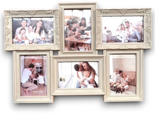 Generico Cornici per Foto da Parete, Cornici Multiple Collage, Disponibile in 3 Formati, Disponibile in 2 Colori non Selezionabili, Portafoto (6 Foto - 10x15 Cm, 52x35x3 Cm)