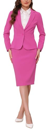 Allegra K Women's 2 Piece Skirt Suit Set Business Casual Long Sleeve Blazer and Pencil Skirt Hot Pink XS