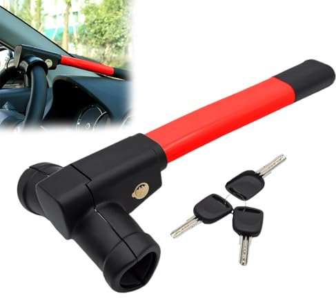AHDXKUE T-Bar Steering Wheel Lock, Car Steering Wheel Locks Universal Car Anti Theft Lock, Heavy Duty Car Security Devices, Car Lock Steering Wheel for Auto/SUV/Vans with Includes 3 Keys, Red