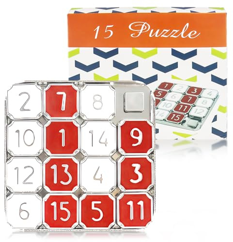 Number Puzzle, Slide Puzzle, 15 Puzzle Slide Game, Number Puzzle for Adult, Red and White Number Sliding Educational Learning Games, Travel Games, Party Favors