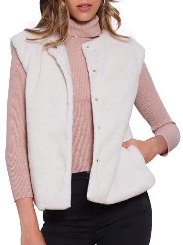 Allegra K Femme Gilet sans Manches Fausse Fourrure Hiver Ouvert Devant | Doublure Polaire Chaude et Respirante Léger et Doux pour le Quotidien Idéal pour les Trajets