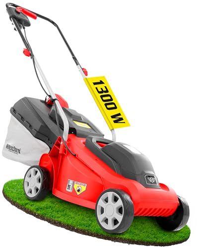 HECHT 2-IN-1 Elektro Rasenmäher mit 1300 Watt Motor – 33 cm Schnittbreite – Radschnitthöheneinstellung 20-60 mm – 30 Liter Fangkorb für einen schön gepflegten Rasen – Electric Lawnmower
