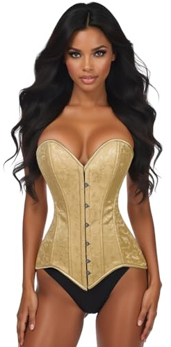 Daisy Corsets Womens Gold Brocade Overbust Corset Top Cincher W/Busk Closure