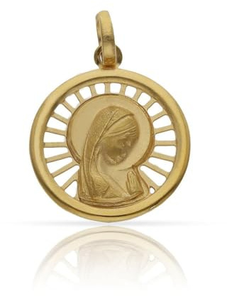 Minoplata Medalla Virgen Niña calada de Plata de ley chapada en Oro 18mm