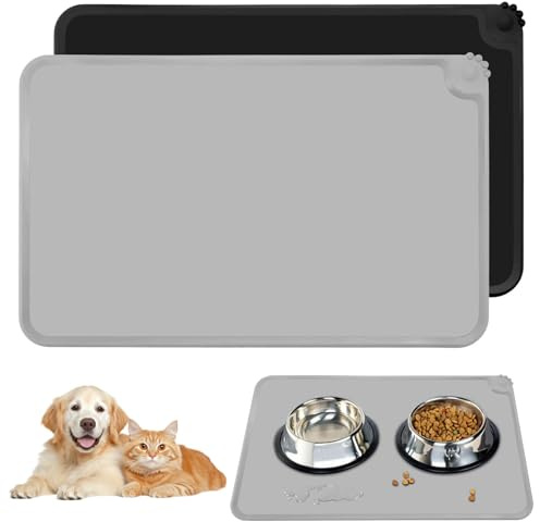 Druuzyl Tappetino Ciotola Cane Tappetino Ciotole Gatto 2Pcs Tappetini Impermeabili di Alimentazione del Cane e del Gatto del Silicone 48×30cm Tappetino Antiscivolo per Ciotole di Cani e Gatti