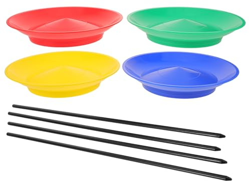 ibasenice Juego de Platos Giratorios de Malabarismo de Plástico con Palos, 4 Unidades Colores Rojo, Azul, Amarillo y Verde, Juguete Principiantes, Adecuado para Espectáculos de Circo