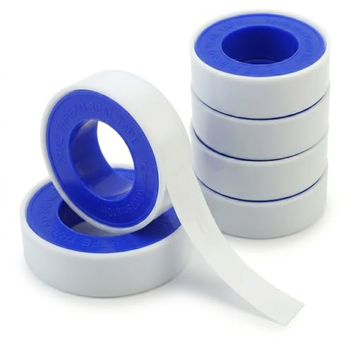 HeiTao 6 Pcs PTFE Pipe Slealant Seal Teflon Tape,Theard Flex Seal Waterproof Plumbing Tape,Plumber Equipment for Pipes,Faucets,Shower Head Connection etc (12mm x 10m,White)