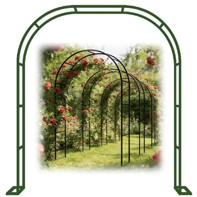 Arco de Jardin para Plantas Trepadoras, 260 120 180 400 300 200 220 140 cm Arcos de Rosas Metálico para Rosales y Plantas Trepadoras, Fiesta de Bodas Decoracion(Verde,W200cm x H240cm x D40cm)