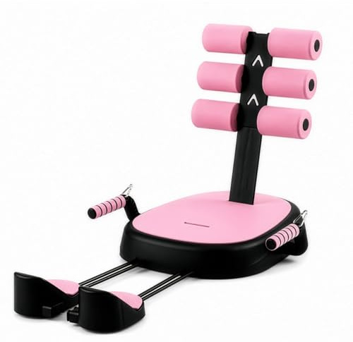 FERNVALE Multifunctional Sit Up Bar Ab Workout Equipment for Men Women Home Gym Core Trainer with Adjustable Resistance Bands Foldable Fitness Machine for Abs Legs Arms Total (Pink)
