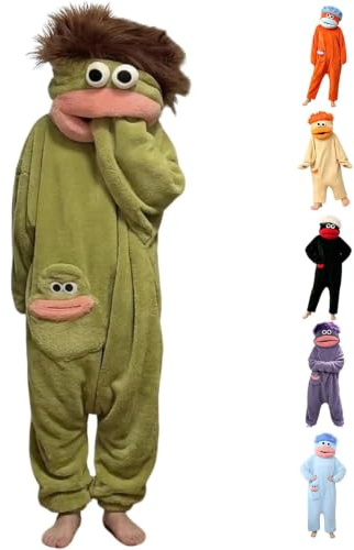 Monster Onesie for Adults Teen Funny Silly Big Mouth Onesie Unisex Frog Animal Fleece Hooded Jumpsuit Halloween Plush Warm One Piece Big Mouth Overalls Clothes