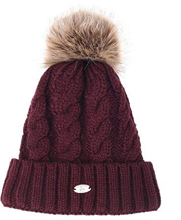 Vintermössa med löstagbar pompon i fuskpäls, kabelstickad skallehatt fluffiga bobble stickade mössor med fleecefoder i temat för kvinnor och flickor
