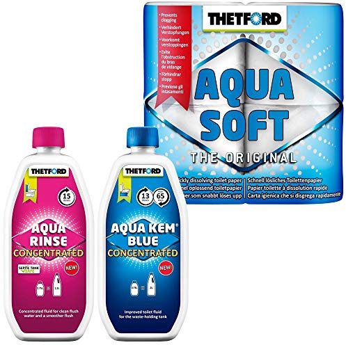 Thetford Set Camping WC Chemie Aqua KEM Blue Concentrat + Aqua Binkl Concentrated med toalettpapper aqua Soft