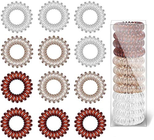 Spiral Hair Ties, 12 Pcs Plastic Hair Coil Bands | MultiColor Spiral Ponytail Holder Phone Cord Bobbles Bands Set, No Crease Spiral Design, For Women Girls Hair Accessories