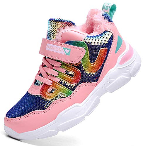 HSNA Baskets Mode Fille Légères Sneakers Paillettes Chaussures d'hiver Doublées Chaude(a1-1 Rose 36 EU)