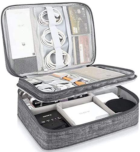 Elektronik Tasche Reise Kabeltasche Organizer, 3 Layer Ladekabel Technik Tasche Waterproof Cable Bag für Reisekabel, Handyladekabel Ladegerät, Powerbank, Tablet (Grau)
