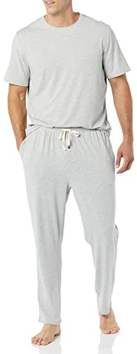 Amazon Essentials Pigiama da Uomo con Maglietta e Pantaloni a Lunghezza Intera, in Modal di Cotone, Colore Grigio mélange, XL
