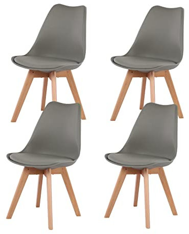 buybyroom Modern Dining Chairs Set of 4 with Wooden Legs and Soft Cushion for Living Room, Garden, Kitchen, Bedroom, Outdoor and Office, Grey