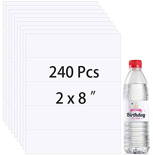 Lot de 240 étiquettes vierges imprimables imperméables pour bouteilles d'eau - Étiquettes autocollantes rectangulaires enveloppantes pour imprimantes laser et jet d'encre