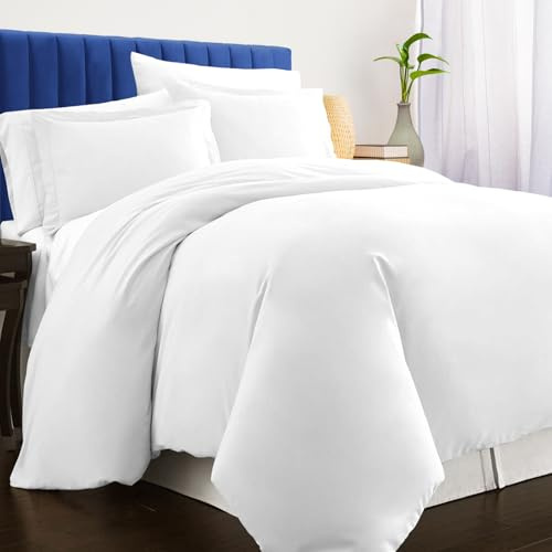 Pizuna Luxurious Cotton Duvet Cover Double Size White 1000 Thread Count | 100% Long Staple Cotton Set, 200x200cm, Sateen Quilt Cover with Button Closure