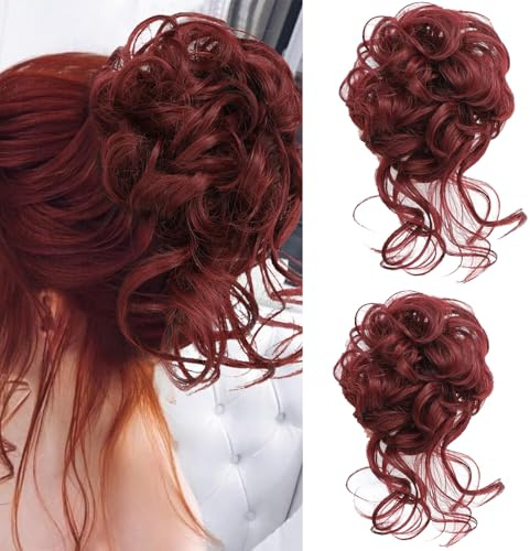 Hårstycke röda hårstycken med gummiband hårsnodd med hår Messy Bun hårstycke hår tousled Updo hårdelar högsticksfrisyrer för kvinnor flickor