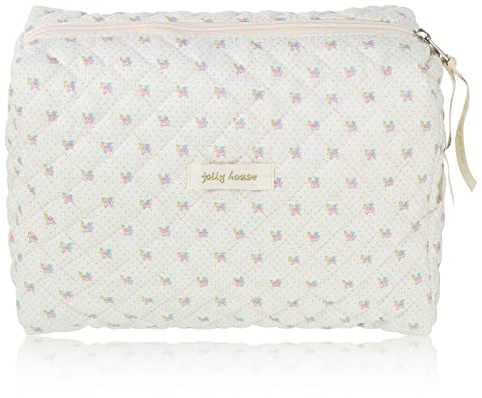 FANTESI Reise Kosmetiktasche aus Baumwolle, Groß Gesteppte Make up Tasche Kulturtasche Damen mit Blumenmuster, Kosmetiktasche Groß Kapazität für Frauen Gesteppte Kosmetiktasche(Beige)