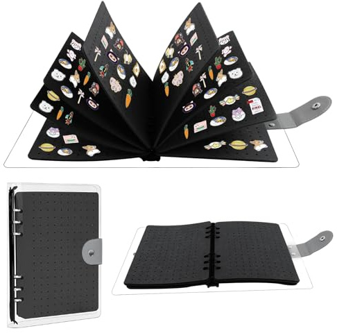 Pin Badge Display Book, Enamel Pin Display Pages for Store 350+ Pins, Waterproof Brooch Collection Storage Holder, Page-flip Brooch Pin Display Organizer Display Storage (Black)