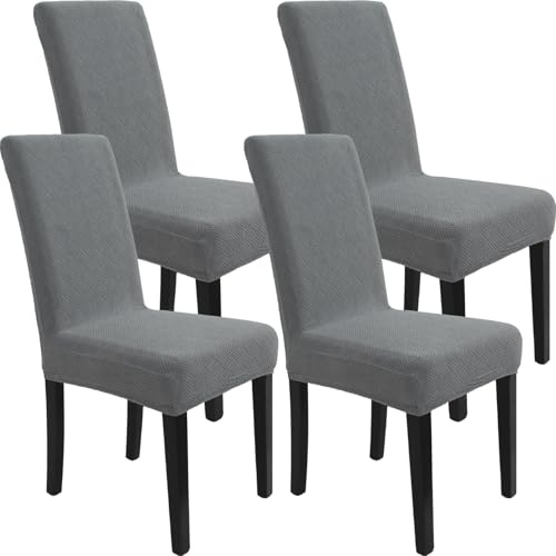 YSTELLAA Coprisedie Con Schienale 4 Pezzi, Copri Sedia Da Cucina Soggiorno, Coprisedia Elasticizzati, Universali Fodera Sedia Da Pranzo, Coprisedie Copri Sedie Antigraffio Gatto, Grigio Chiaro