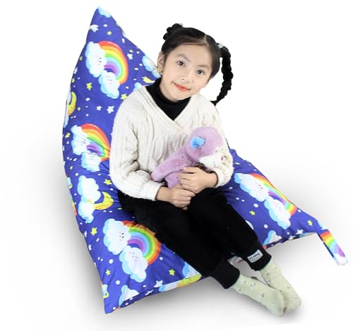 Kids Bean Bag Cover Only, Stuffed Animal Bean Bag Storage, Large Bean Bag Chair for Teens, 132cm * 79cm Beanbag Chair Cover Without Filling, Inflatable Soft Toy Storage, Rainbow Clouds