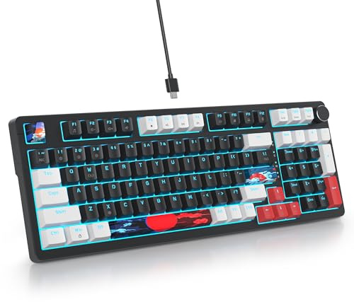 SOLIDEE Kabelansluten 95% Mekanisk Spel tangentbord,Gasket Struktur RGB Bakbelyst Tangentbord,98 Tangenter Utbytbara Mekaniska Tangentbord med Kontrollknapp,NKRO Kompakt Tangentbord(98 Black)