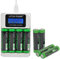 LOTUS POWER Universal 4-slot charger + 4 AA + 4 AAA batteries set, LCD NiMH charger with rechargeable battery AA AAA (1 charger & 8 batteries)