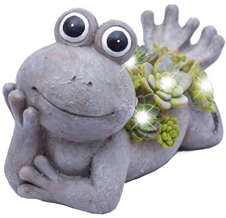 TERESA'S COLLECTIONS Solar Frosch Gartenfigur mit leuchtenden, Gartenleuchte für Außen Wetterfeste, Kunstharz Deko für Balkon Terrasse, Frühling Sommer Deko,Muttertagsgeschenk Vatertagsgeschenk, 8cm