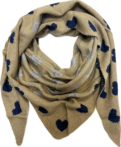 Jeamis XXL Dreieck Strickschal Herz Warmer Winter Schal Fashion Tuch Herbst Frühling Schlauchschal (Braun)