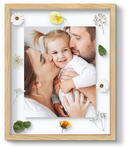 16x20 Floating Picture Frame - Solid Wood Frame for Pressed Flower - Real Glass of Front - Use as 11x14 or 12x16 Picture Frame - for Wall Mount Display (Natural Wood, 1 Pack)