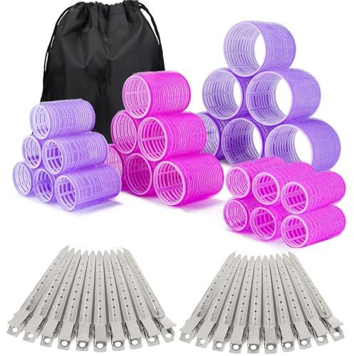 50PCS Hair Rollers Set,Hair Curlers Rollers with Clips - eco-friendly Nylon Material,4-sizes for Various Curls - Perfect for Styling and Volume,60 45 36 25mm/24pc rollers & 24pc Curl Clips