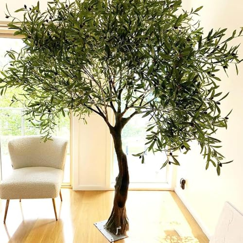 Large Faux Olive Tree Tall Fake Natural Silk, Artificial Olive Tree Branches Fruits Artificial for Modern Living Room Office Floor Decor Indoor Gift(Size:3.2ft,Color:B)