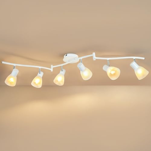 Unikcst 6 Way Kitchen Lights Ceiling Rotatable White Spot Lights Ceiling E14 Spotbars Kitchen Ceilings Light for Bedroom Living Room Lounge, No Bulbs