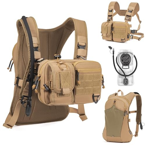 CLTAC 2-in-1 Convertible Chest Pack and Hydration Backpack with 2.5L Water Bladder, Adjustable Molle Hydration Vest for Women Men Outdoor Hiking Gravel Cycling Mountain Biking Running