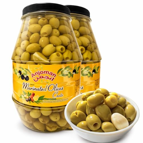 ANJOMAN 2 x Marinated Olive Crete – Lemon & Coriander Green Pitted 3.3L Jars | Authentic Mediterranean Marinated Olives