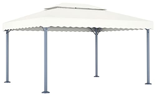 Gazebo da Giardino in Alluminio e Acciaio, Tetto in Tessuto Oxford con Protezione UV, Design Classico, Gazebo Campeggio, Tenda per Feste, per Giardino e Spiaggia, Colore Crema, 400 x 300 x 270 cm