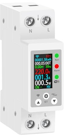 BSEED Contador de Energía WiFi para Cuadro Eléctrico - Medidor Inteligente de Consumo con Pantalla LCD, Monitoreo en Tiempo Real de Voltaje, Corriente y Potencia, Compatible con Alexa/Tuya