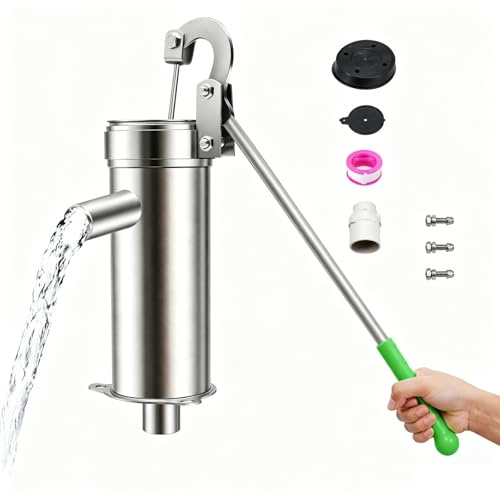 Set completo di pompa a mano in acciaio inox 202 con manico ergonomico da 44 cm e cilindro pompa da 25,5 cm, pompa dell'acqua a mano max. 8 m, per giardini, parchi, stagni