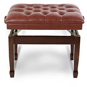 Pianopall, sminkbordspall mjuk pianopall i läder 10 cm justerbar – musik pianobänk, med massivt hårt träkonstruktion, 60 x 40 x 50–60 cm – valnöt