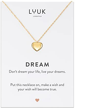 LUUK LIFESTYLE Collana con cuore Ciondolo (50cm c.) in Acciaio Inossidabile e carta Dream, Portafortuna, Gioielli Donna, Simboli Amicizia, Amore, Regali per Lei, Moglie, Madre, Oro
