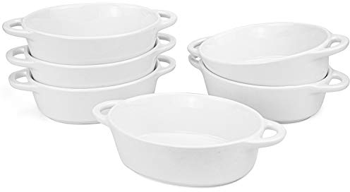 Foraineam 6-Pack Porcelain Ramekins, 10 Ounce Oval Ceramic Creme Brulee Souffle Baking Ramekin Dishes Bowl with Double Handles