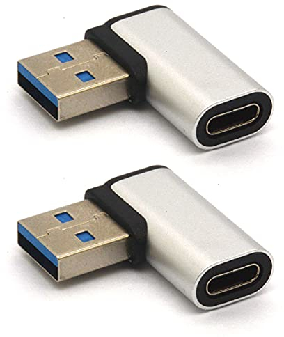Tomost Right Angled USB C to USB Adapter, 90 Degree USB A to C Adaptor USB 3.0 Male to USB C Female Connector Compatible Cable Tablets Hubs like Samsung Note 10 Google Pixel 2pcs (Right (Silver))