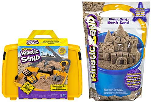 Kinetic Sand Baustellen Koffer mit 907 g Kinetic Sand & Beach Sand 1,4 kg - echter Strandsand für Indoor Sandspiel