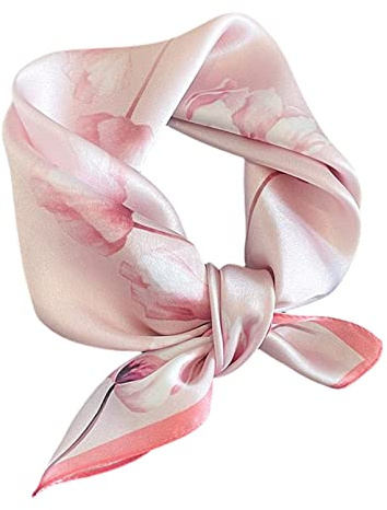 Aufeel Foulard léger à col carré pour femme 100% soie de mûrier véritable 53,3 cm emballé cadeau, rose, Small