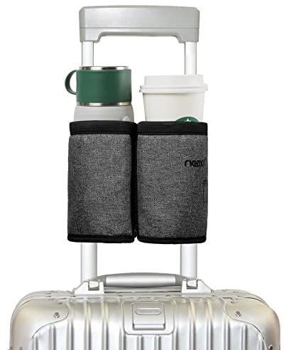 riemot Porte Gobelet de Valise Porte-Gobelet Voyage Bagages Valise Porte-Boissons, Main Libre, Espace pour Deux Tasses à Café, s'adapte Toutes Les PoignéEs Valise, Gris