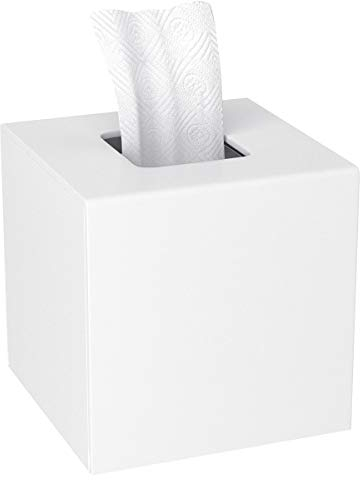 HIIMIEI Quadratisch Kosmetiktücherbox, Acryl Tücherbox | Tissue Box mit Magnetabdeckung für Esszimmer Badezimmer Schlafzimmer Auto Büro (Weiß, 14 × 14 × 14cm)